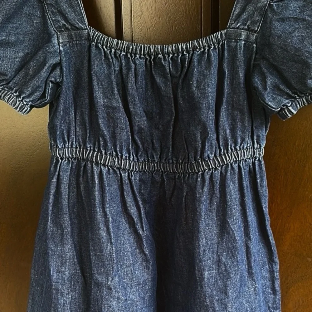 EUC J. Crew Linen Blend Denim Square Neck Puff Sleeve Dress Size 00 - Picture 6 of 9